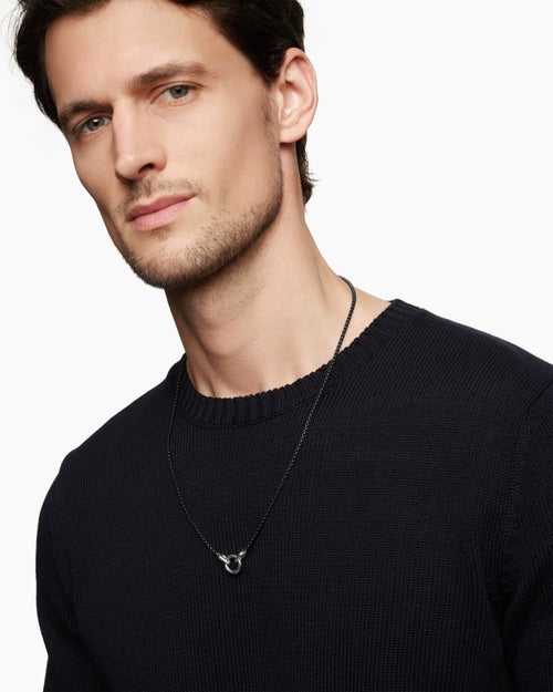 Mens Smooth Amulet Box Chain Necklace in Darkened Stainless Steel, 2.7mm