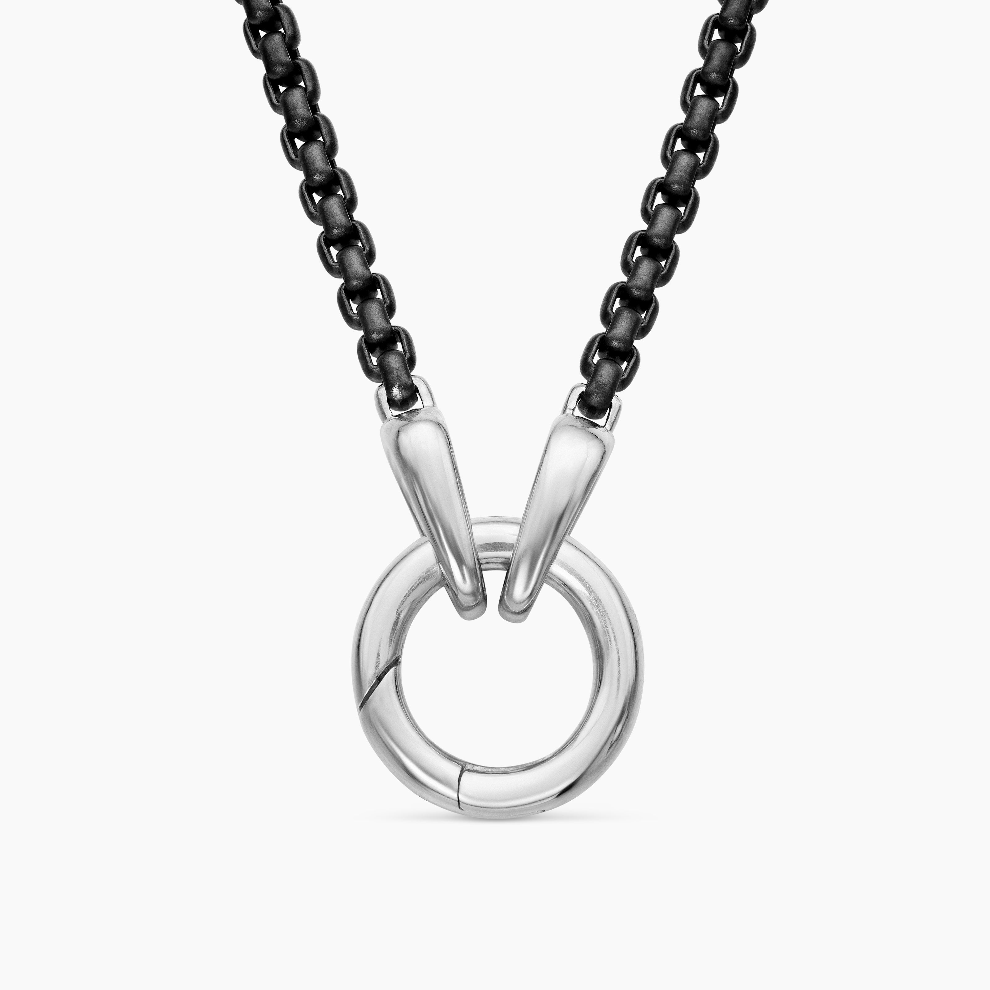 Mens Smooth Amulet Box Chain Necklace in Darkened Stainless Steel, 2.7mm