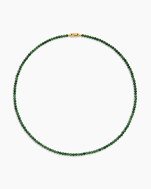 Mens Spiritual Beads Necklace with Nephrite Jade and 18K Yellow Gold, 4mm