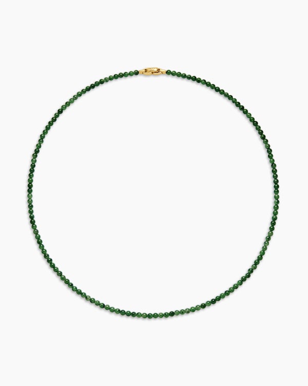 Spiritual Beads Necklace with Nephrite Jade and 18K Yellow Gold, 4mm