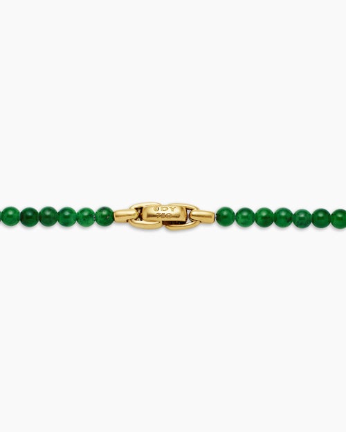 Mens Spiritual Beads Necklace with Nephrite Jade and 18K Yellow Gold, 4mm