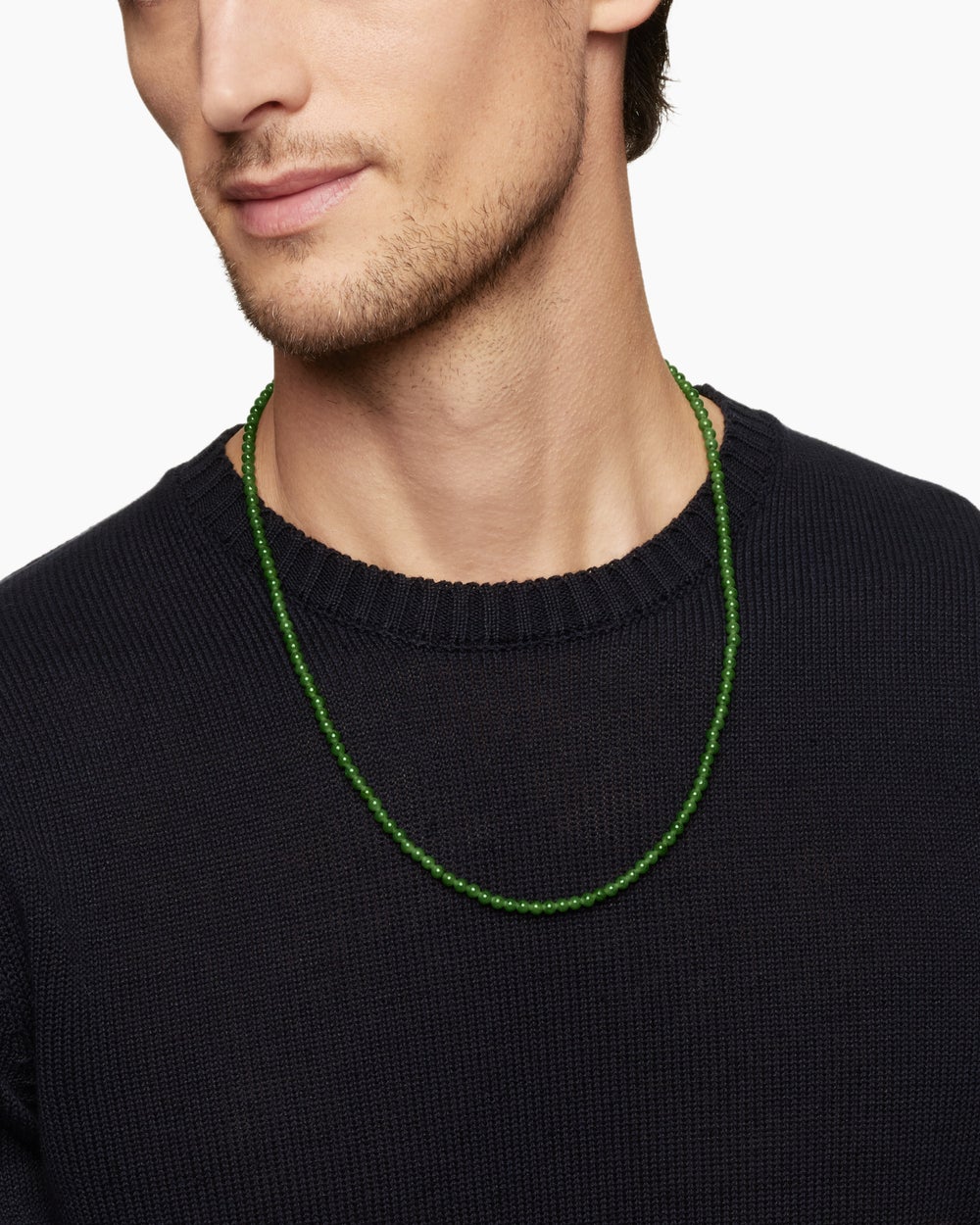 Mens Spiritual Beads Necklace with Nephrite Jade and 18ct Yellow Gold, 4mm