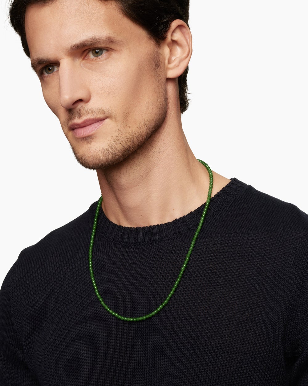 Mens Spiritual Beads Necklace with Nephrite Jade and 18ct Yellow Gold, 4mm