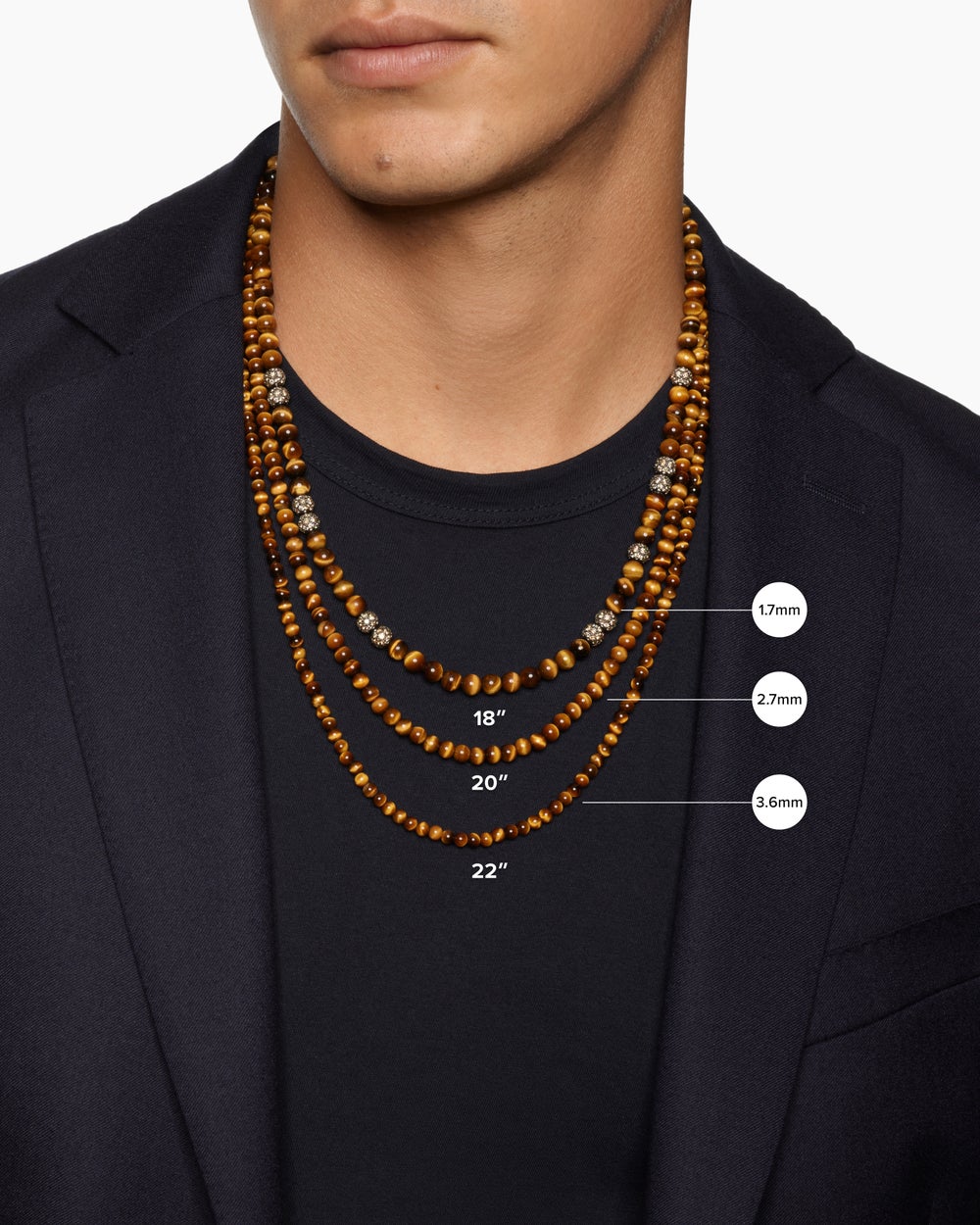 Mens Spiritual Beads Necklace with Nephrite Jade and 18ct Yellow Gold, 4mm