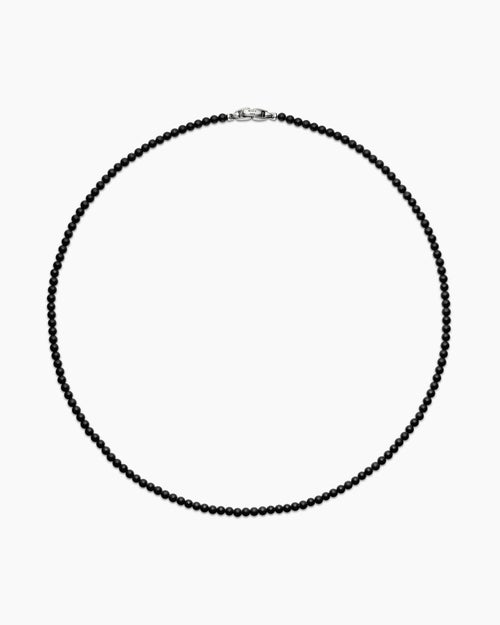 Mens Spiritual Beads Necklace with Black Onyx and Sterling Silver, 4mm
