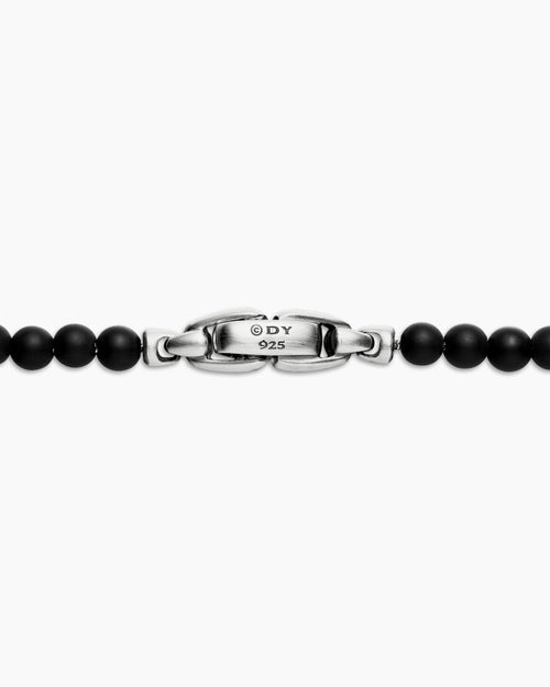 Mens Spiritual Beads Necklace with Black Onyx and Sterling Silver, 4mm