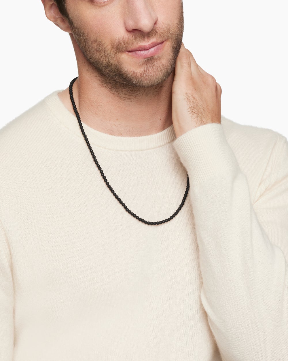 Mens Spiritual Beads Necklace with Black Onyx and Sterling Silver, 4mm