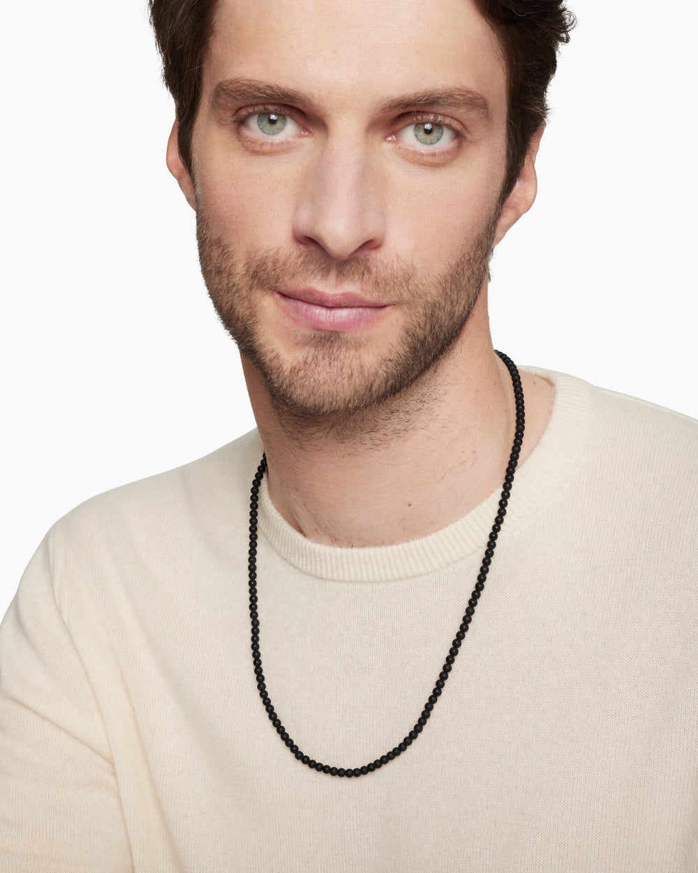 Mens Spiritual Beads Necklace with Black Onyx and Sterling Silver, 4mm