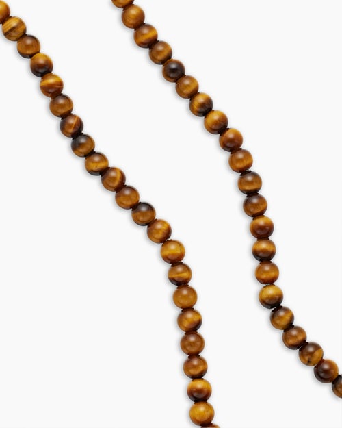 Mens Spiritual Beads Necklace with Tiger’s Eye and Sterling Silver, 4mm