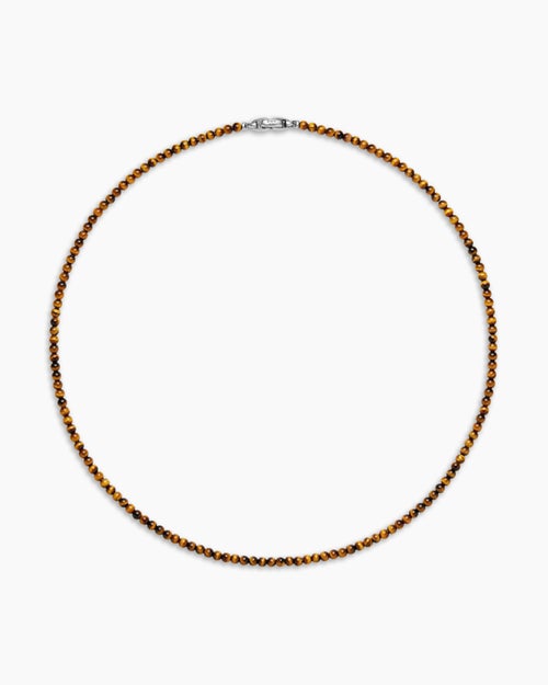 Mens Spiritual Beads Necklace with Tiger’s Eye and Sterling Silver, 4mm