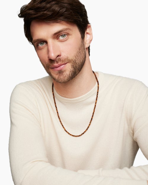Mens Spiritual Beads Necklace with Sterling Silver, 4mm