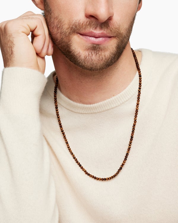 Collier Spiritual Beads avec œil-de-tigre et argent sterling, 4 mm