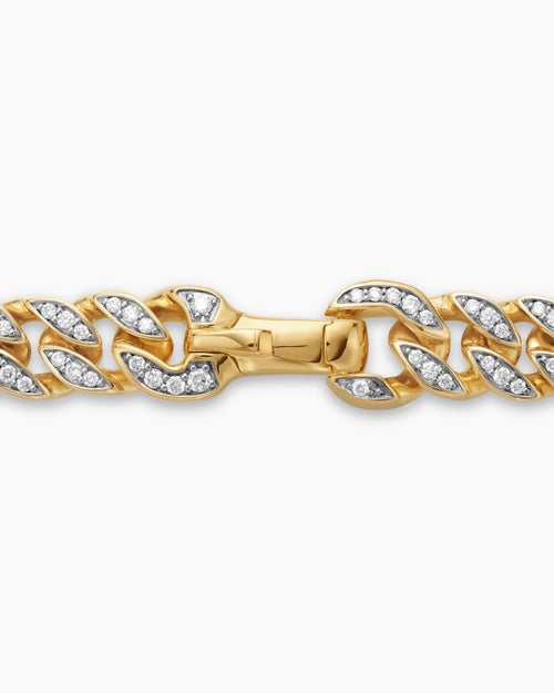 Mens Curb Chain Necklace in 18K Yellow Gold with Diamonds, 8mm