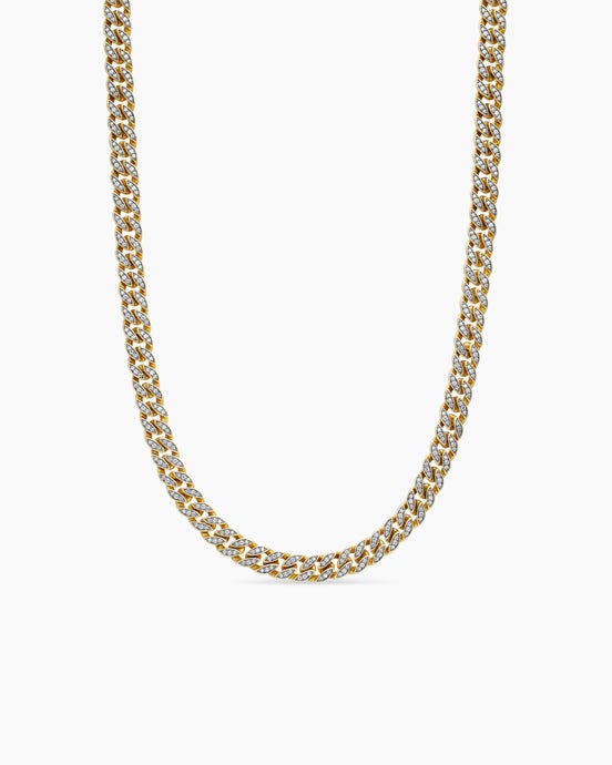 Curb Chain Necklace in 18K Yellow Gold with Pavé Diamonds