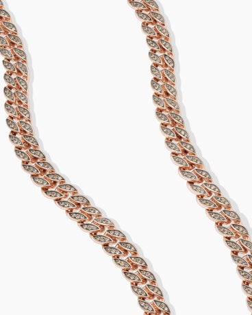 Curb Chain Necklace in 18K Rose Gold with Cognac Diamonds, 8mm