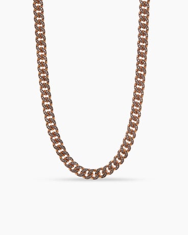 Curb Chain Necklace in 18K Rose Gold with Cognac Diamonds, 8mm