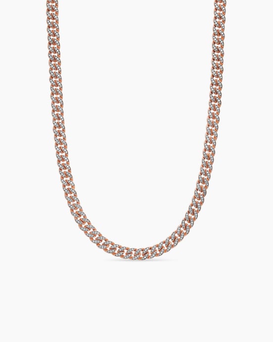 Curb Chain Necklace in 18K Rose Gold with Diamonds, 8mm