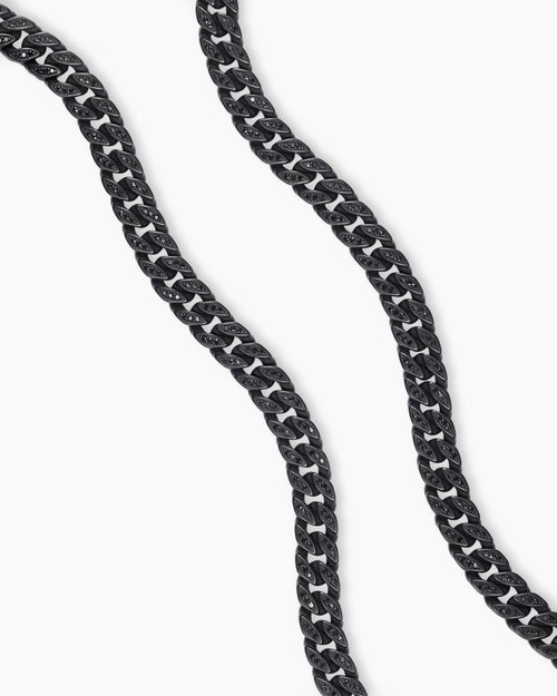 Mens Curb Chain Necklace in Black Titanium with Black Diamonds, 8mm