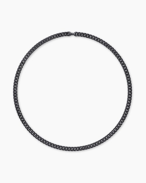Mens Curb Chain Necklace in Black Titanium with Black Diamonds, 8mm