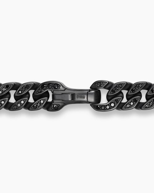 Mens Curb Chain Necklace in Black Titanium with Black Diamonds, 8mm