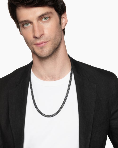 Mens Curb Chain Necklace in Black Titanium with Black Diamonds, 8mm