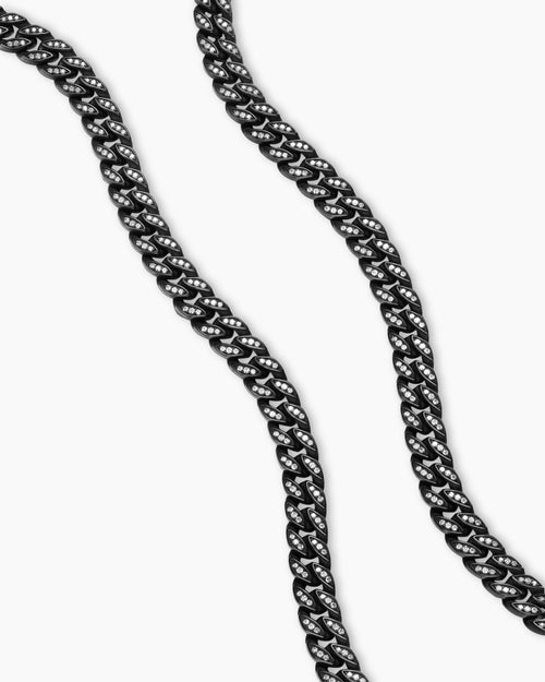 Mens Curb Chain Necklace in Black Titanium with Diamonds, 8mm