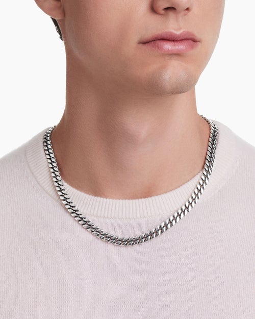 Mens Curb Chain Necklace in Sterling Silver, 8mm