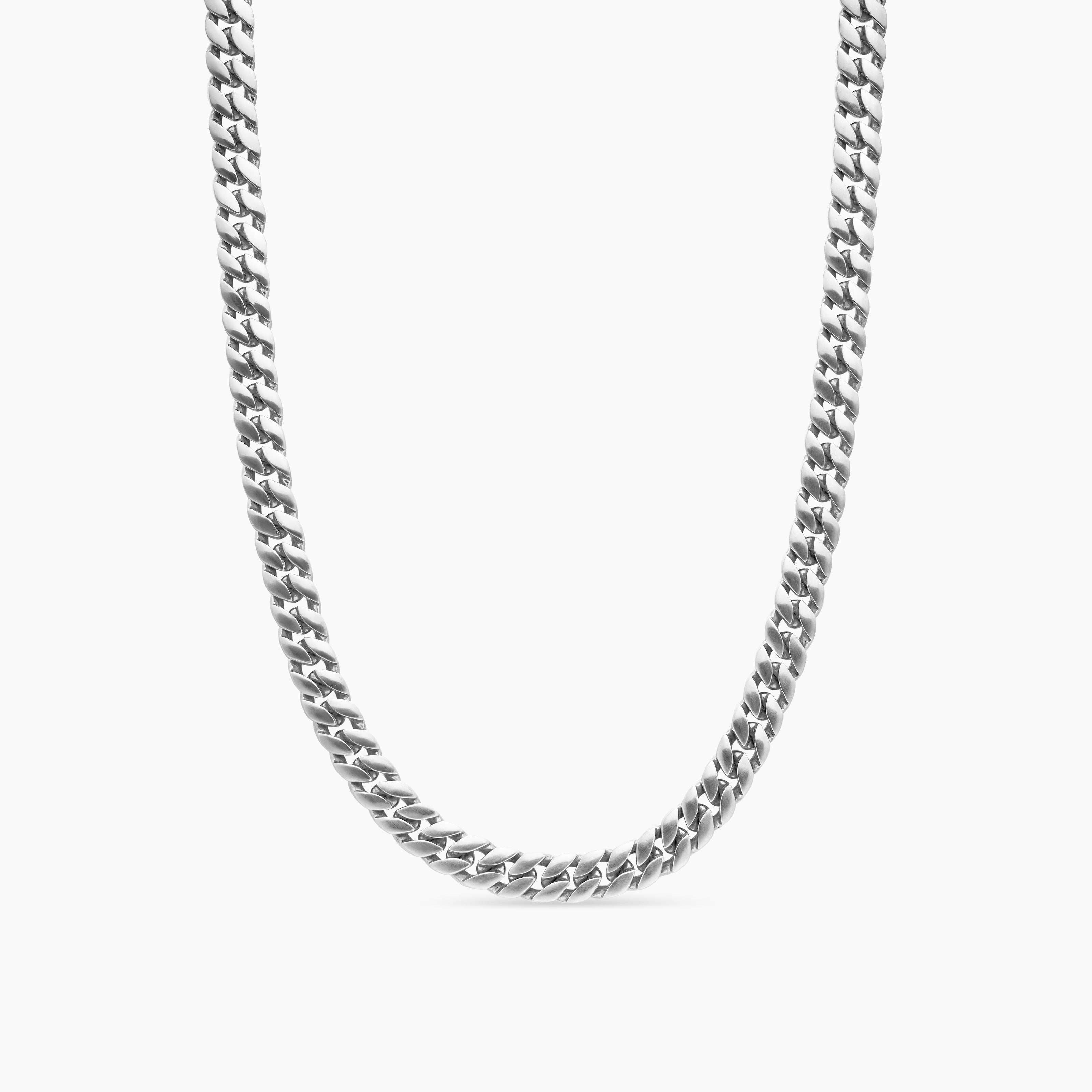 Mens Curb Chain Necklace in Sterling Silver, 8mm
