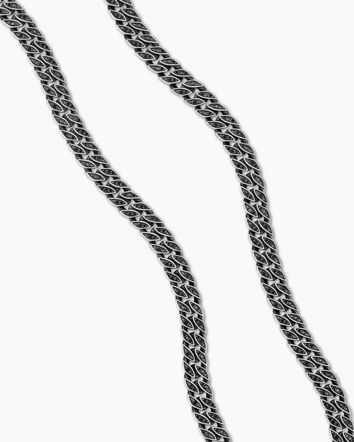 Mens Curb Chain Necklace in Sterling Silver with Black Diamonds, 8mm