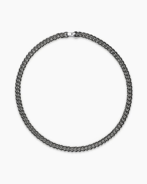 Mens Curb Chain Necklace in Sterling Silver with Black Diamonds, 8mm