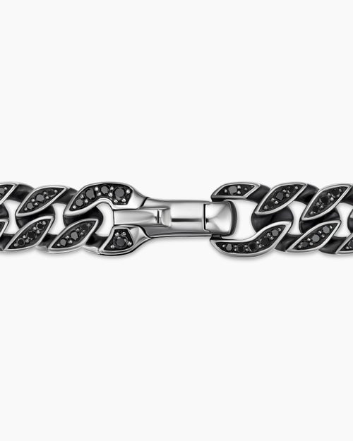 Mens Curb Chain Necklace in Sterling Silver with Black Diamonds, 8mm