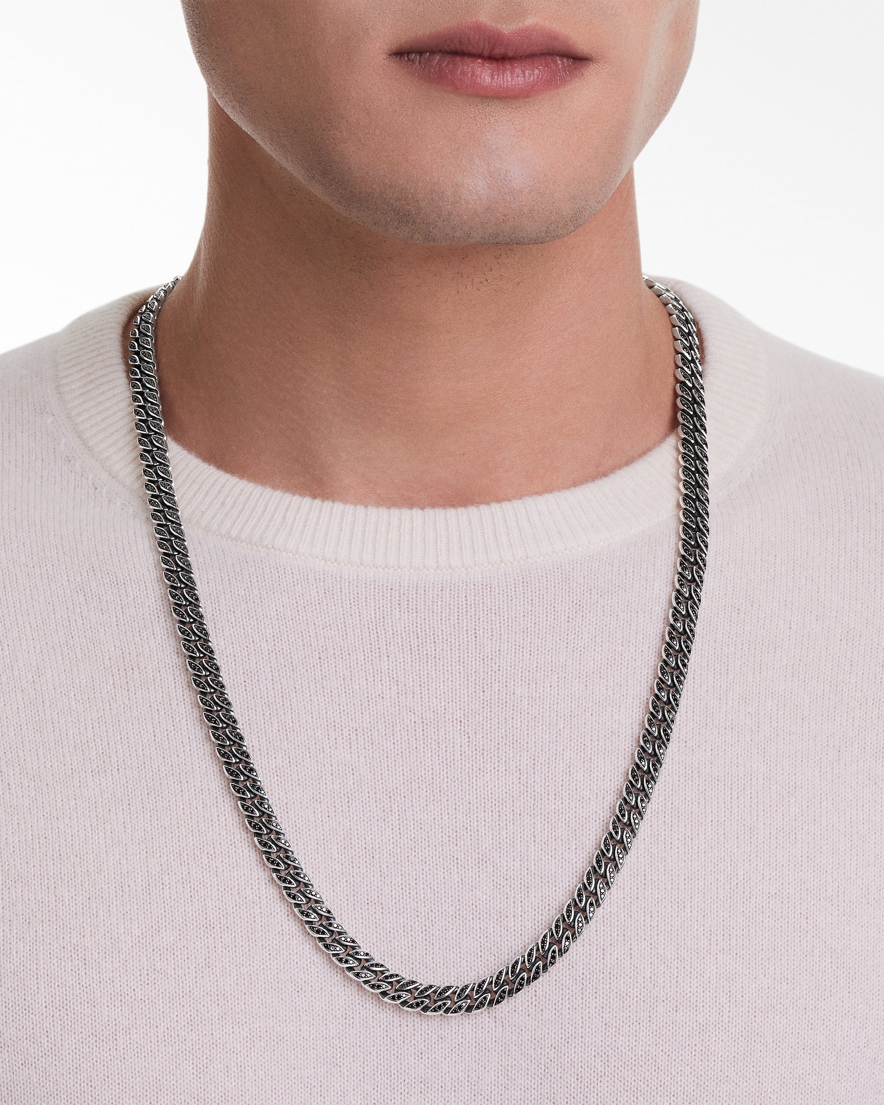 David Yurman Men's Curb Chain Necklace with Pavé Black Diamonds - Sterling Silver - Size 22