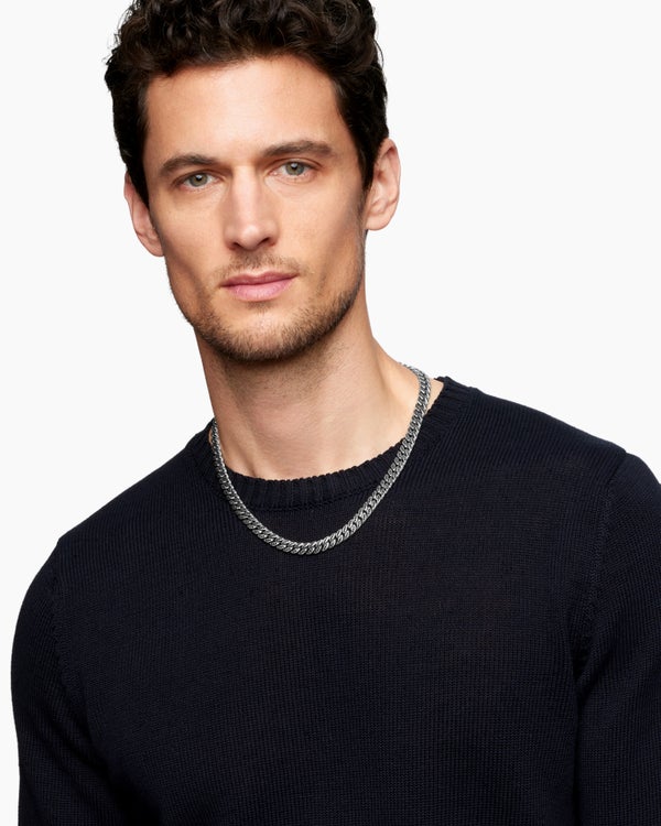 Curb Chain Necklace in Sterling Silver with Black Diamonds, 8mm