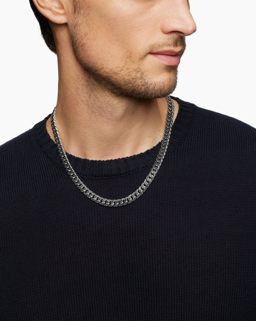 Mens Curb Chain Necklace in Sterling Silver, 8mm