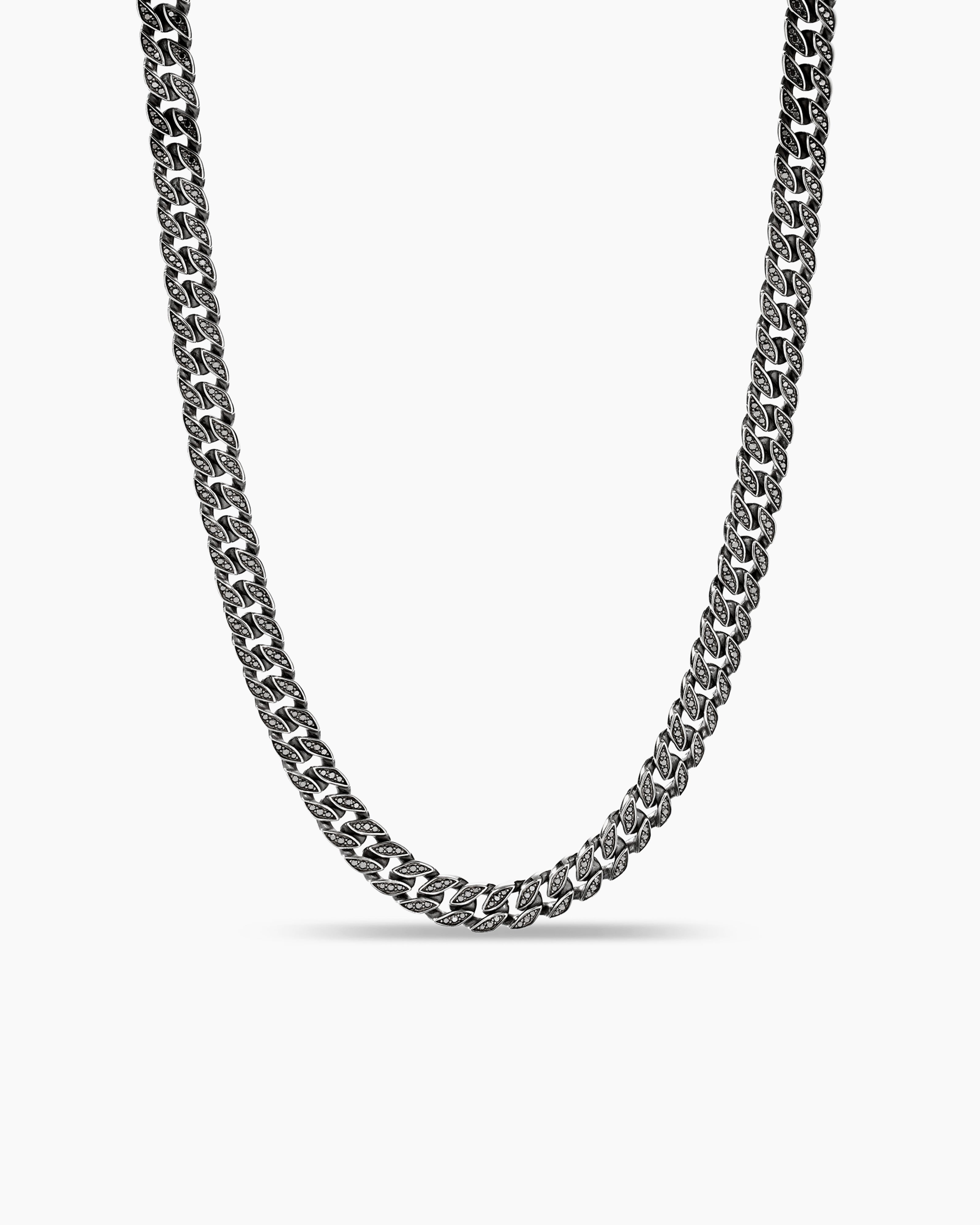 David Yurman Men's Curb Chain Necklace with Pavé Black Diamonds - Sterling Silver - Size 22