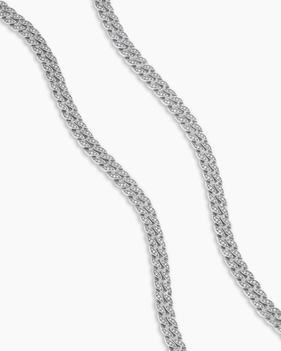Curb Chain Necklace in Sterling Silver with Diamonds, 8mm