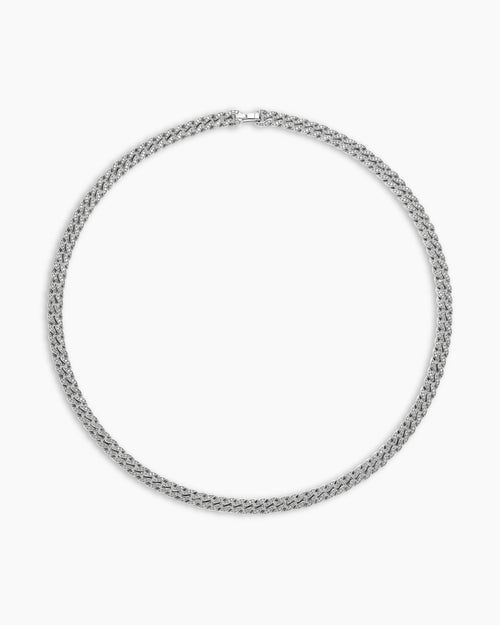 Mens Curb Chain Necklace in Sterling Silver with Diamonds, 8mm