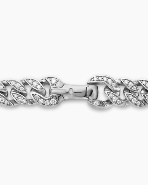 Mens Curb Chain Necklace in Sterling Silver with Diamonds, 8mm