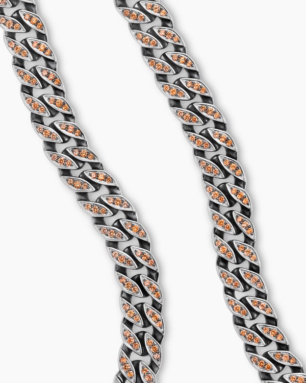 Curb Chain Necklace in Sterling Silver with Orange Sapphires, 8mm