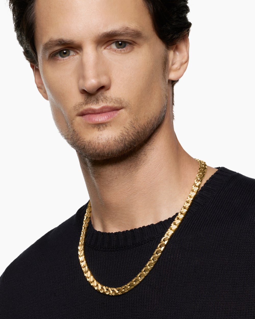 Mens Curb Chain Angular Link Necklace in 18K Yellow Gold, 8.7mm
