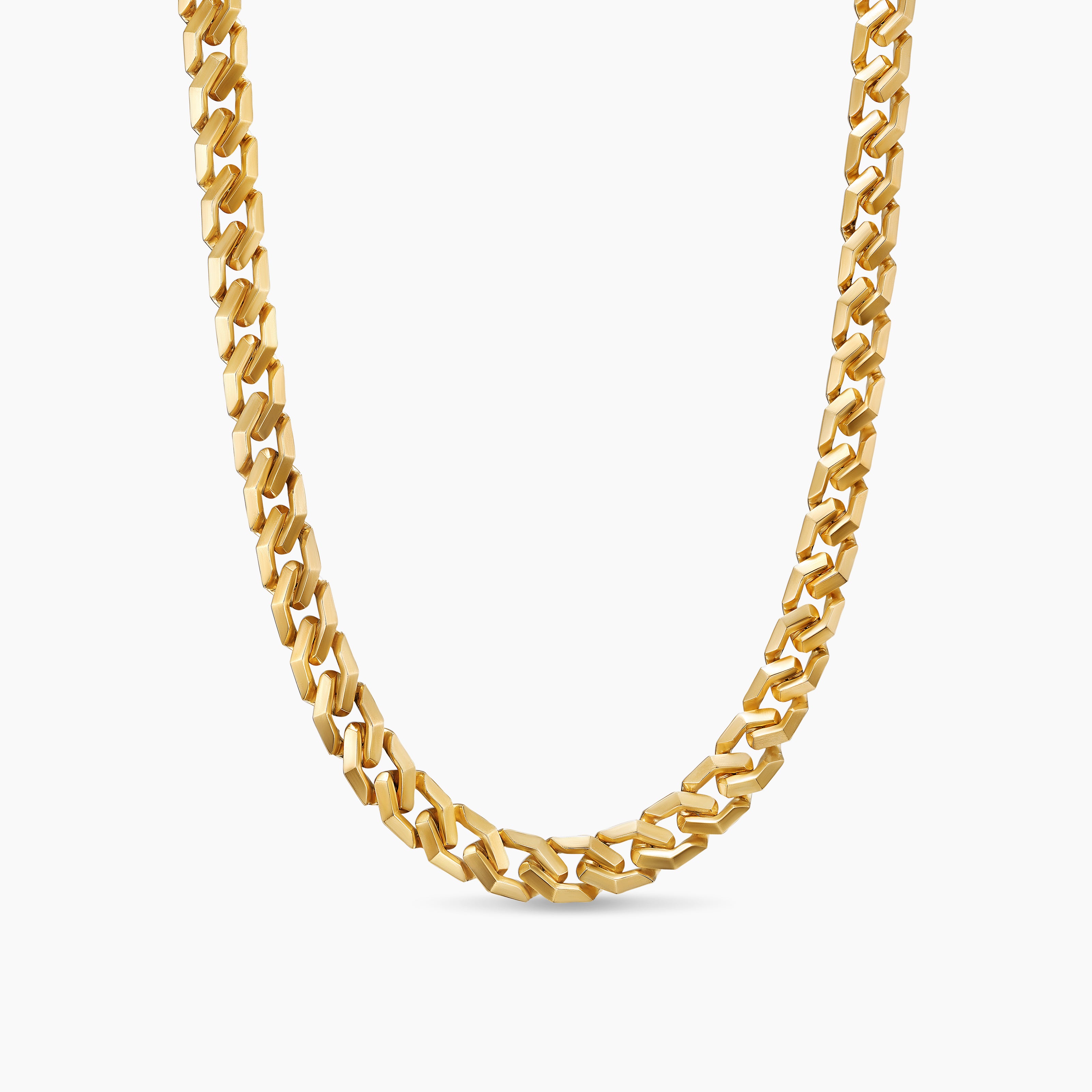 Mens Curb Chain Angular Link Necklace in 18K Yellow Gold, 8.7mm