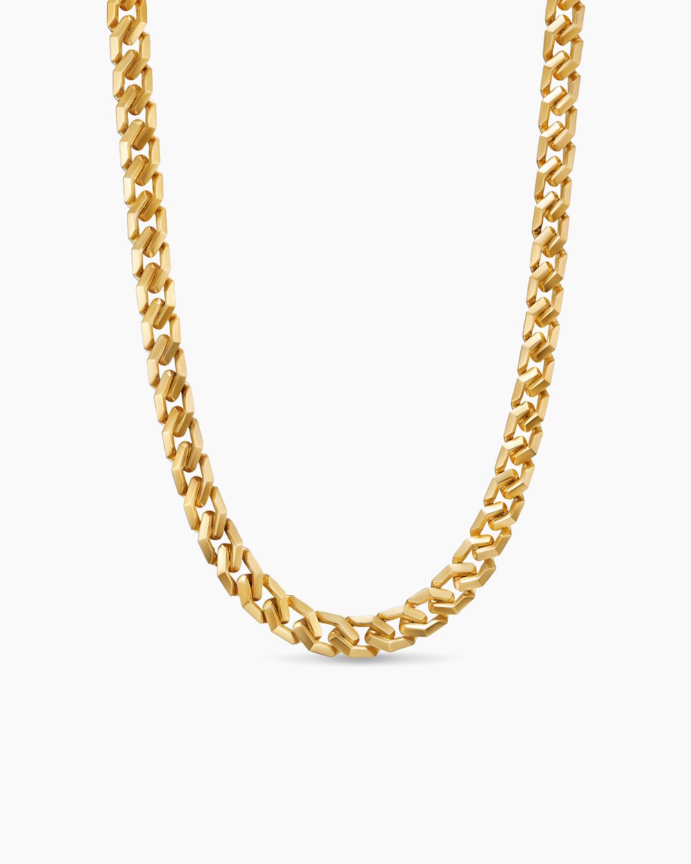 Mens Curb Chain Angular Link Necklace in 18K Yellow Gold, 8.7mm