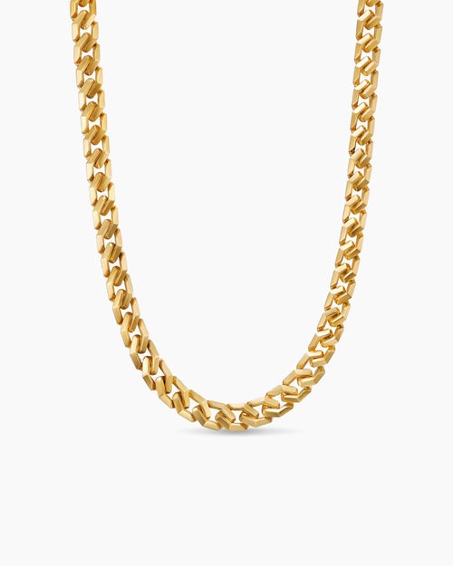 Mens Curb Chain Angular Link Necklace in 18K Yellow Gold, 8.7mm