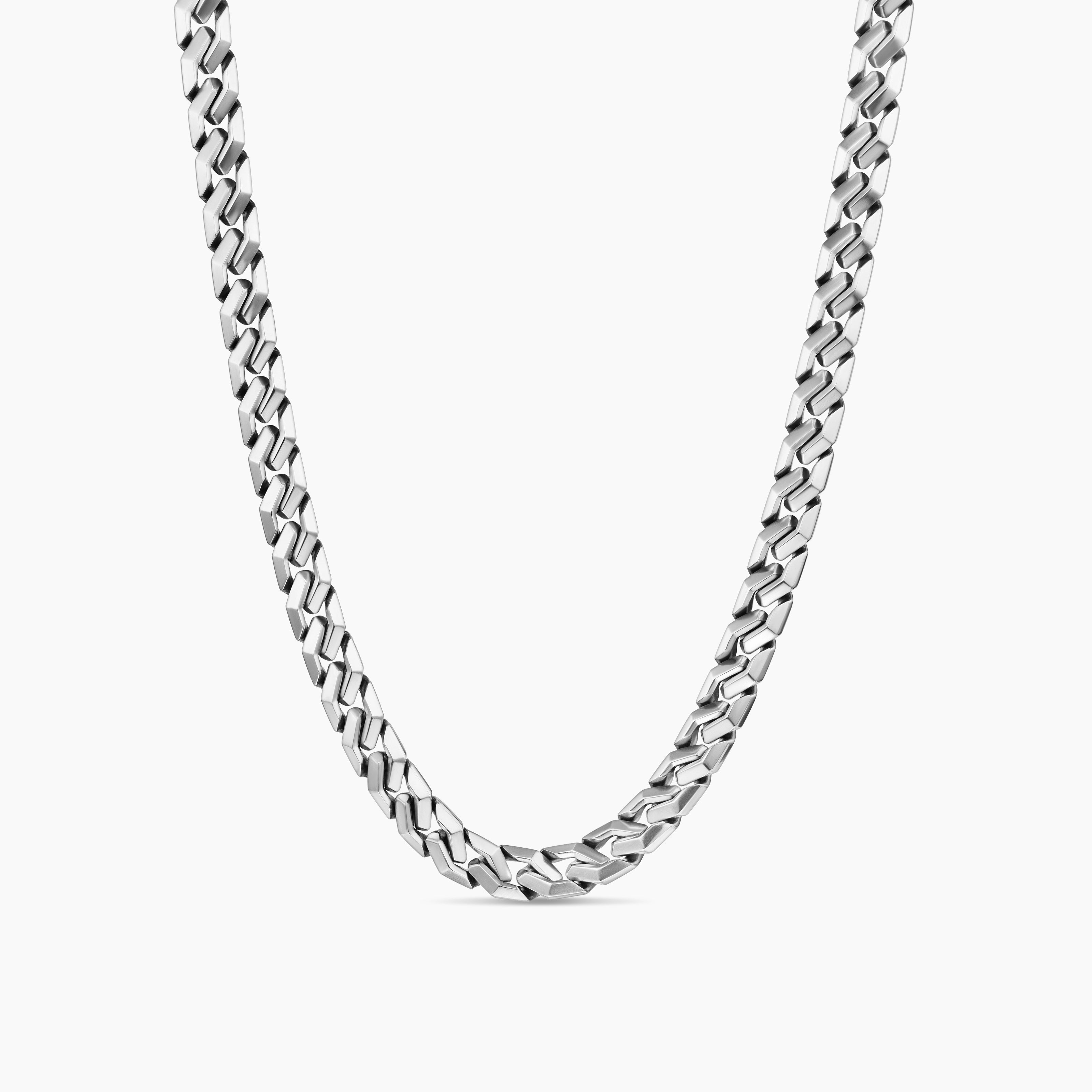 Mens Curb Chain Angular Link Necklace in Sterling Silver, 8.7mm