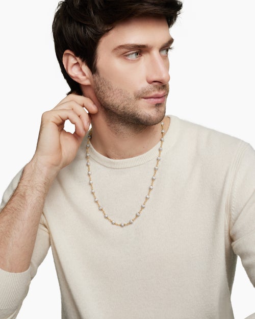 Mens Spiritual Beads Necklace in 18K Yellow Gold with Diamonds, 6mm