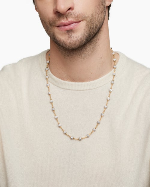 Mens Spiritual Beads Necklace in 18K Yellow Gold with Diamonds, 6mm