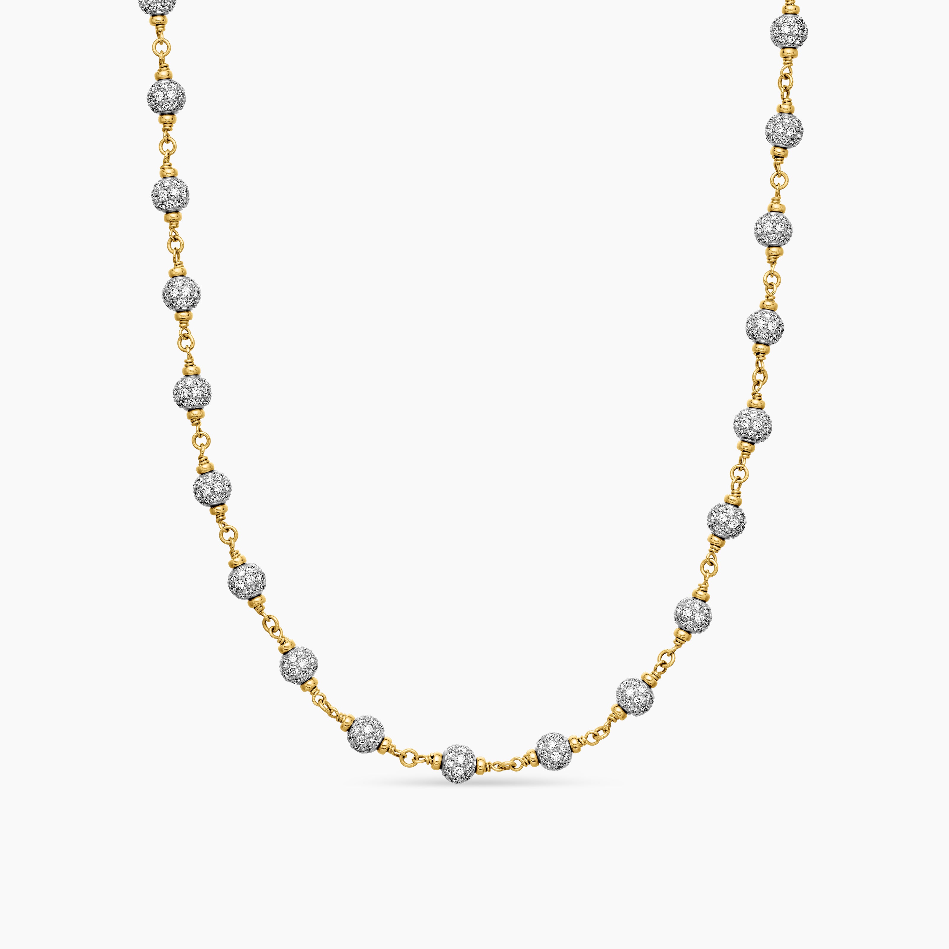 Mens Spiritual Beads Necklace in 18K Yellow Gold with Diamonds, 6mm