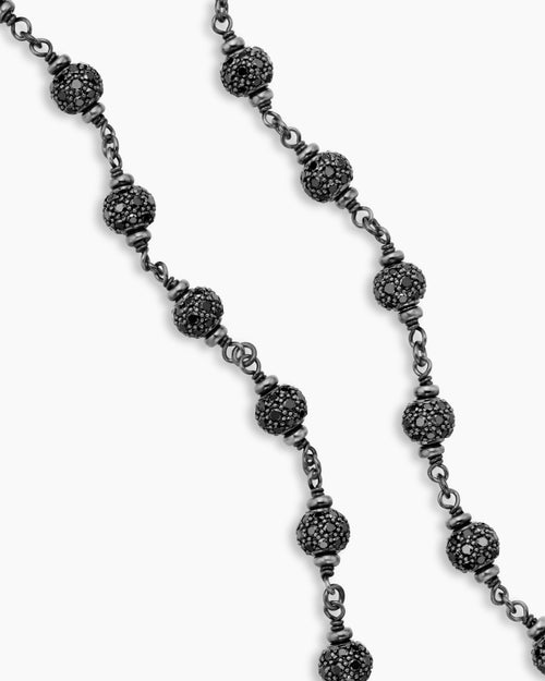 Mens Spiritual Beads Necklace in Sterling Silver with Black Diamonds, 6mm