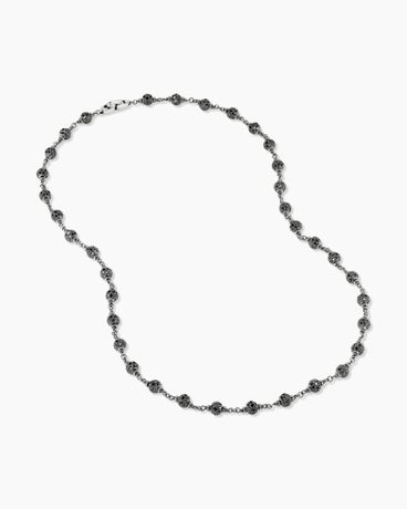 Spiritual Beads Rosary Necklace in Sterling Silver with Black Diamonds, 6mm