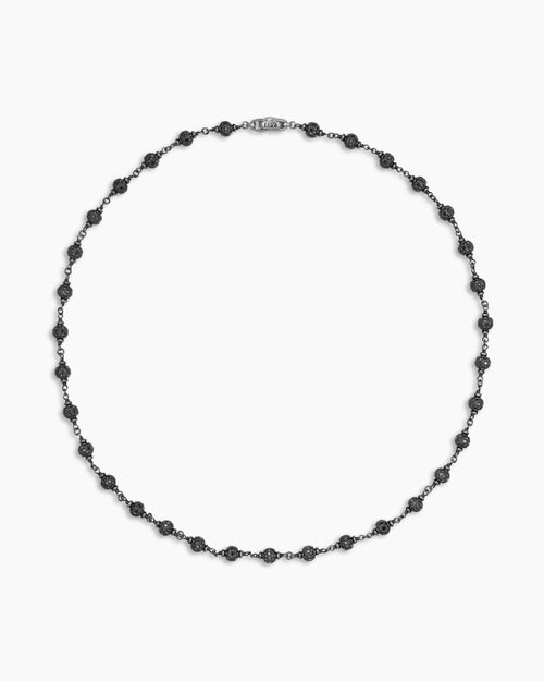 Mens Spiritual Beads Necklace in Sterling Silver with Black Diamonds, 6mm